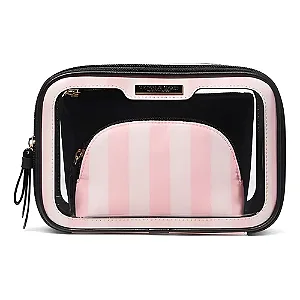 Necessaire Rosa e Preto Clássica Victoria’s Secret (3 peças)