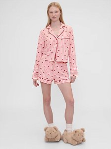 Gap × Summer Fridays Relaxed Flannel Hearts PJ Shirt Color Pink stripe