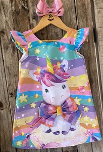 Vestido Unicórnio Colors 3D Luxo