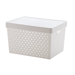 Cesto organizador c/ Tampa 39 cm x 29 cm x 24 cm Quadratta Branco