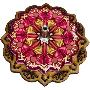 Incensário Mandala em resina e base em MDF - 7,5cm - Mandala Cód. 001