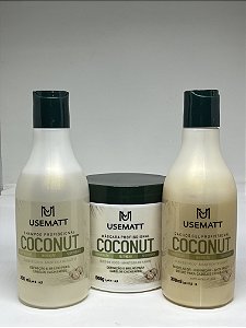 Kit Coconut para cabelos cacheados, Shampoo, máscara e gel definidor