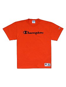 Camiseta Champion Embroidery Logo Script Patch Spicy Orange