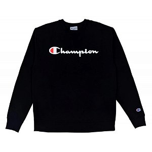 Moletom Champion Script Logo Embroidery Crewneck Black