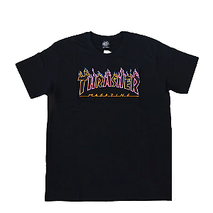 Camiseta Thrasher Double Flame Logo Neon Black