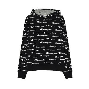 Moletom Champion Powerblend All Over Logo Hoodie Black