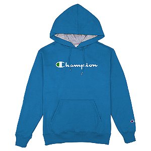 Moletom Champion Script Cang Fleece Pullover Hoodie Deep Blue Water