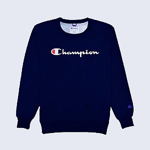 Moletom Champion Logo Script Crewneck Navy