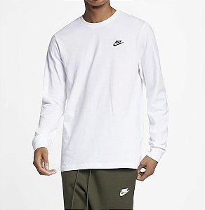 Camiseta Nike Sportwear Club Long Sleeve White