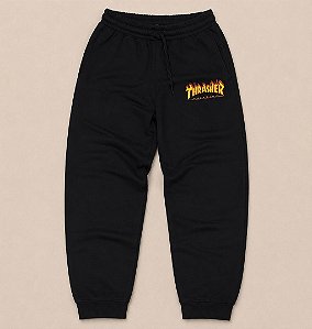 Calça Thrasher Moletom Flame Mini Logo Black