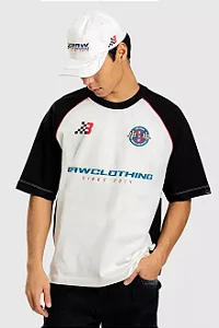 Camiseta Baw Over Raglan Street Racing Off White Black