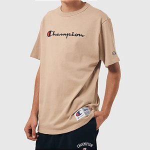 Camiseta Champion Logo Embroidery Script Dark Khaki