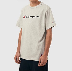 Camiseta Champion Logo Embroidery Script Ash Heather Grey