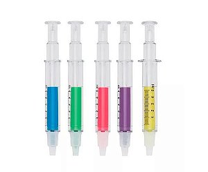 Caneta Duas Pontas com Marca Texto Seringa