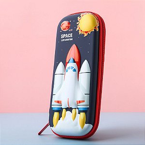 Estojo 3D Box Foguete com Divisória e Porta Canetas