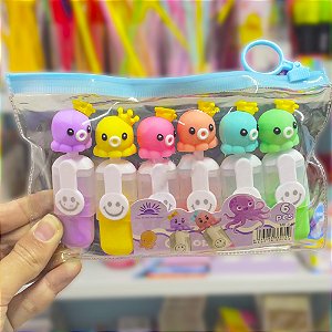 Kit 6 Marca Texto Fofo Bonequinho Polvo 6 Cores
