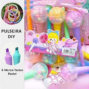 Kit 6 Marca Texto Fofo Pirulito com Miçanga DIY