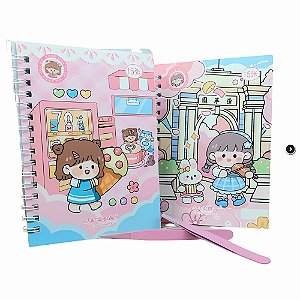 Caderno de Adesivos Cute Girl Com Pinça 15 Folhas