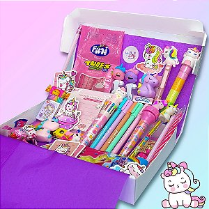 Magic Box Unicórnio Lofi com Adesivos - Kit Papelaria