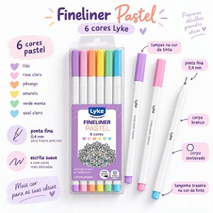 Caneta Fineliner Pastel 6 Cores 0.4 mm LYKE