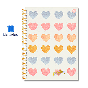 Caderno 10 Matérias Univesitário 160 Folhas Passion Corações Coloridos