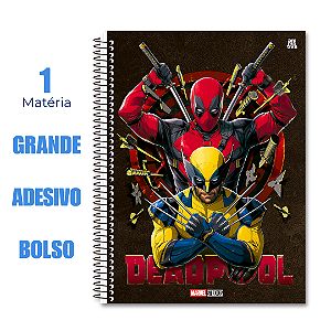 Caderno Universtiário 1 Matéria 80 Folhas Dead Pool e Wolverine Colorido