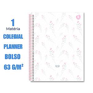 Caderno com Planner Colegial 80 Folhas Detalhes Ramos de Flores