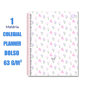 Caderno com Planner Colegial 80 Folhas Detalhes Flores
