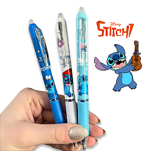 Caneta Apagável Stitch 3 Cores Tinta Azul Ponta Esferográfica