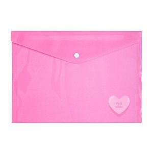 Pasta Plástica Envelope Pink Vibes Coração