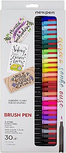 Conjunto 30 Canetas Brush Pen NEWPEN com Blender