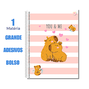 Caderno Universitário 1 Matéria 80 Folhas CapyCuties You Me