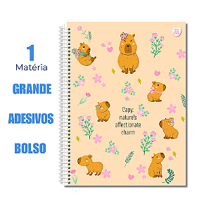 Caderno Universitário 1 Matéria 80 Folhas CapyCuties Capy Natures
