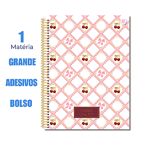 Caderno Universitário 1 Matéria 80 Folhas Sweet Cherry Quadrados Brancos