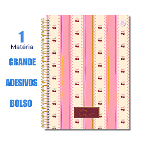 Caderno Universitário 1 Matéria 80 Folhas Sweet Cherry Listras Brancas Cereja