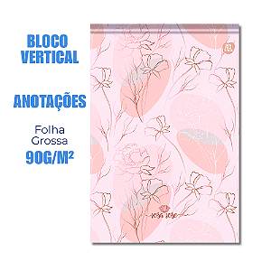 Bloco de Anotações Vertical Rosa Rose Rosas