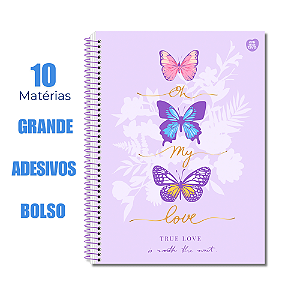 Caderno Universitário 10 Matérias Papilo Borboleta True Love