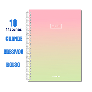 Caderno Universitário 10 Matérias Clean 160 Folhas Rosa e Verde