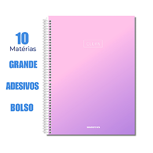 Caderno Universitário 10 Matérias Clean 160 Folhas Rosa e Roxo