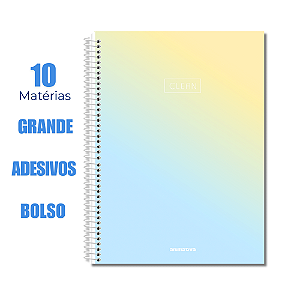Caderno Universitário 10 Matérias Clean 160 Folhas Azul e Amarelo