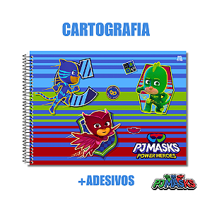 Caderno de Desenho Pj Masks Com Adesivos Quadrinhos 60 Folhas Listras