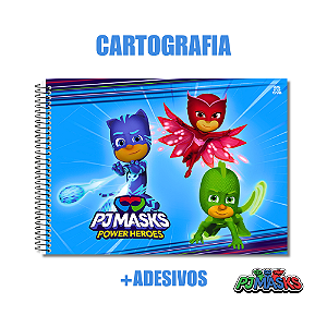 Caderno de Desenho Pj Masks Com Adesivos Quadrinhos 60 Folhas Super Poderes