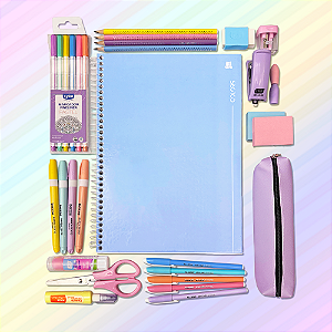 Kit Papelaria Pastel Studies com Caderno Universtiário