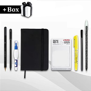 Kit Papelaria Black White Caderneta Moleskine Bloquinho
