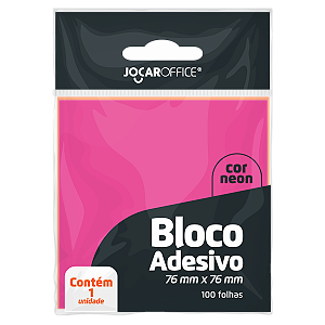 Bloco Adesivo Rosa Neon 76 x 76 mm Jocar Office 100 Folhas