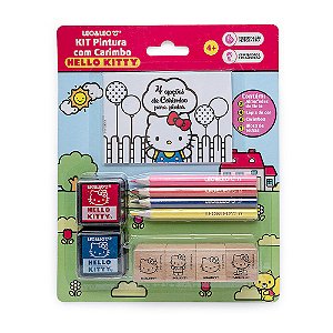 Kit Pintura com Carimbo Hello Kitty Lápis de Cor Bloco Carimbo Tinta