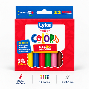 Giz de Cera 12 Cores 1x10 Cm Escolar Infantil Lyke