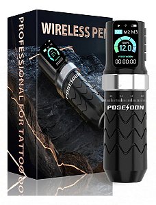 Pen Poseidon Vortex 2 Baterias Curso Ajustavel Tattoo - PRATA/PRETO