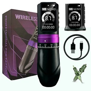 Pen Poseidon Vortex 2 Baterias Curso Ajustavel Tattoo - ROXO