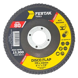 Disco Flap Cônico 4.1/2" 115mm Grão 80 Fertak